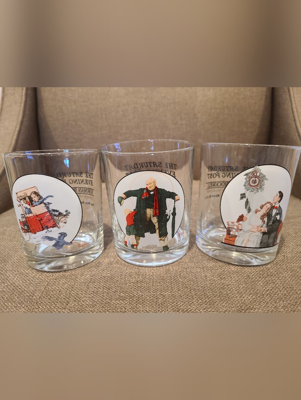 Norman Rockwell "The Saturday Evening Post" glasses Set Of 3